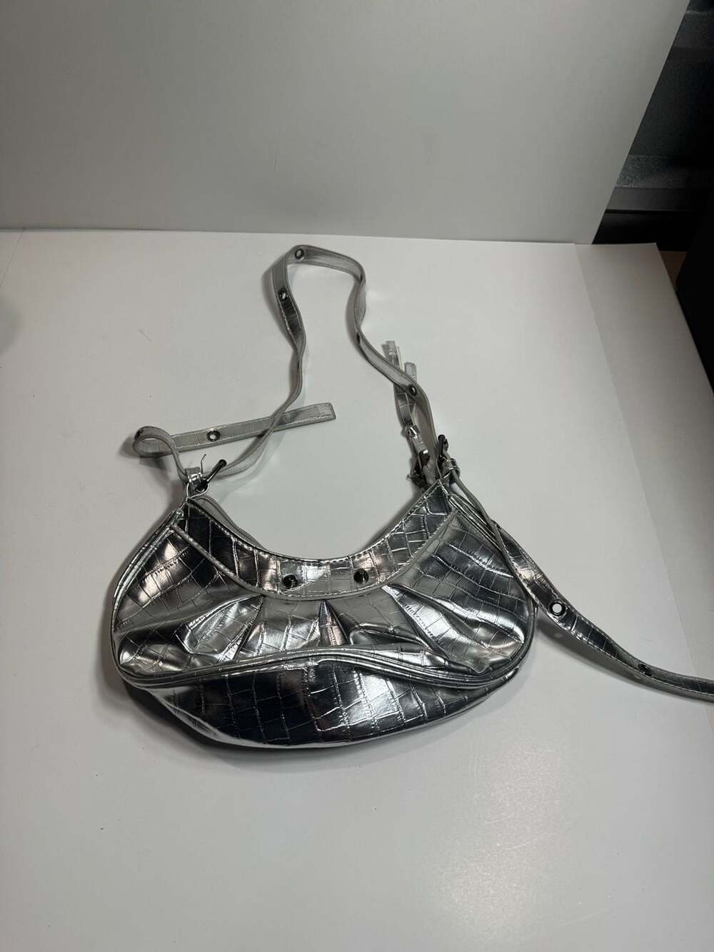 SHEIN Silver Metallic Crocodile Embossed Y2K